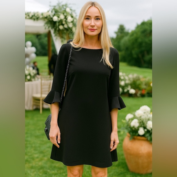 Karl Lagerfeld Dresses & Skirts - 🖤🖤🖤 Karl Lagerfeld 14 black dress cocktail holidays MOD bell sleeve